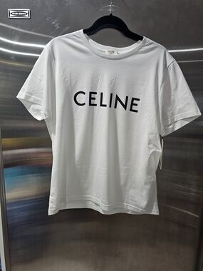 Celine White Tee with Black Logo